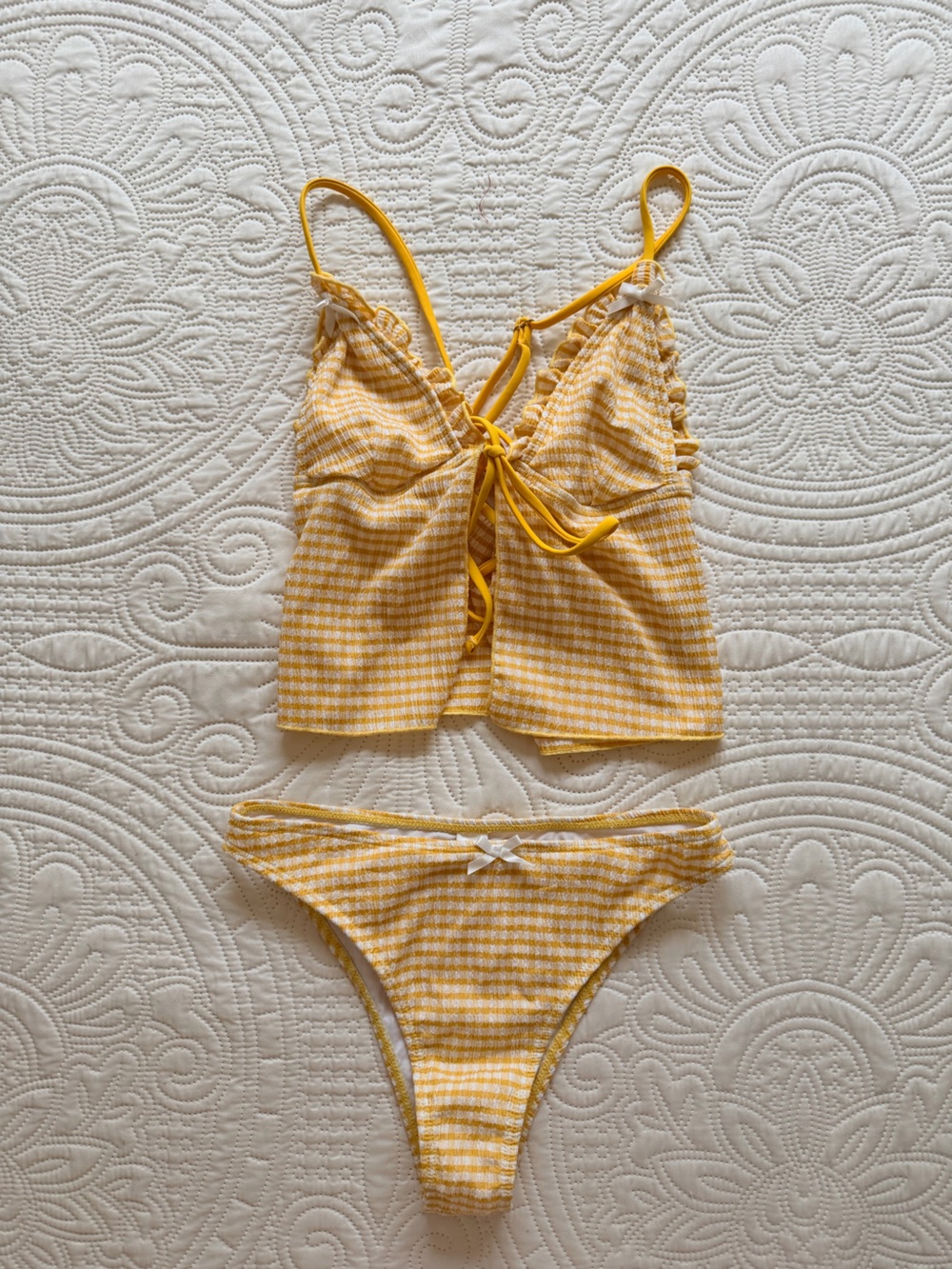 Yellow Gingham Tankini Swimsuit